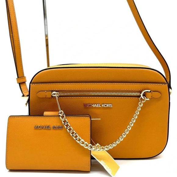 Michael Kors Large EW Crossbody Bag Cider & Medium Bifold Zip Chain Wallet Cider - Picture 1 of 14
